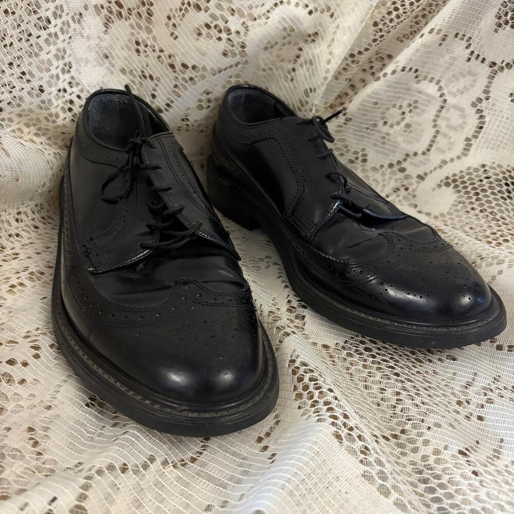 Oakwoods Men's US 10.5 Black Leather Wingtip Brogue Oxfords Shoes - Picture 5 of 8